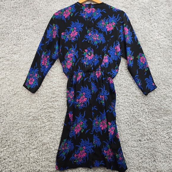 Liz Claiborne Dress Womens 6 Black Colorful Floral Rayon Mini Pleated 80s Retro - Picture 8 of 16